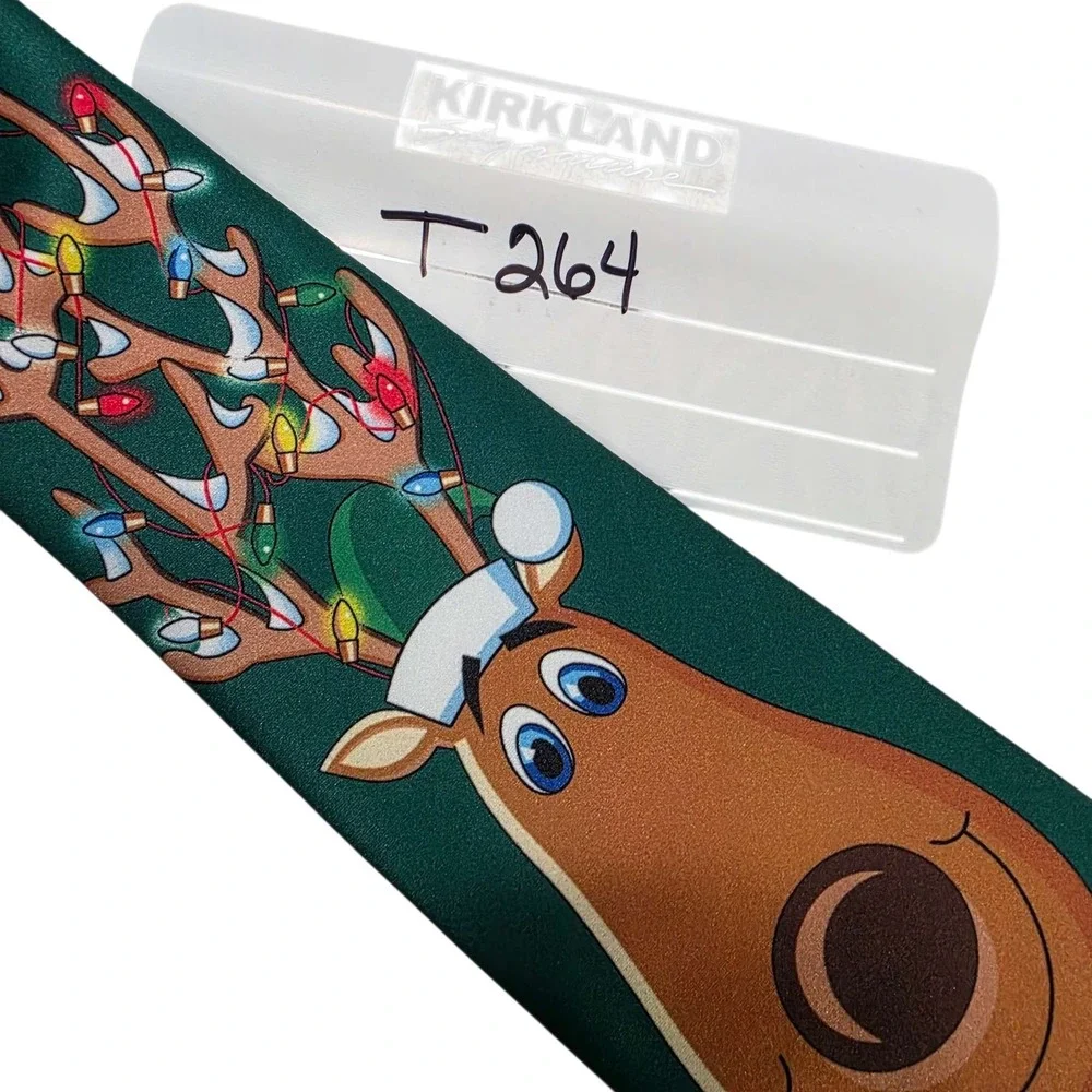 Novelty Christmas Reindeer‎ Mens Tie Green Polka Dot Necktie Holiday Party Fun